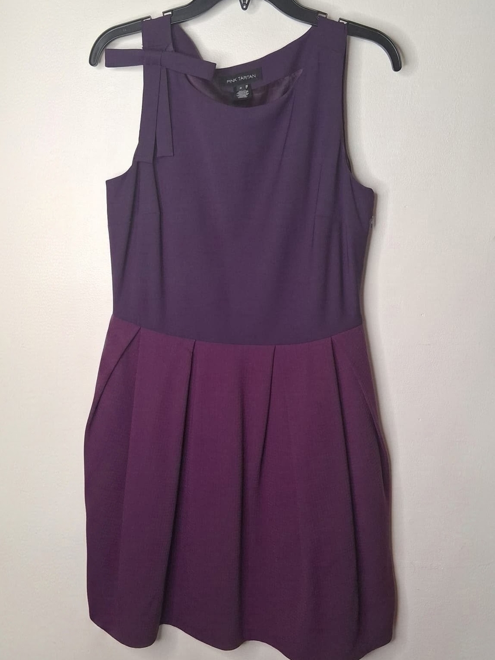 Pink Tartan Purple Bow Shoulder Pleated Dress Size 8